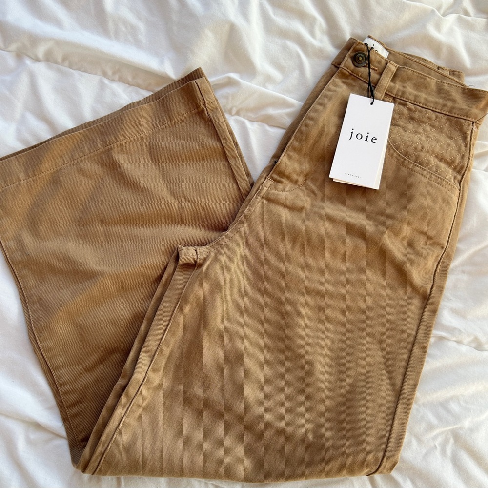 NWT JOIE LIERRE TIGERS EYE Quilted Wide Leg Cropped High Rise COTTON Jeans Pants